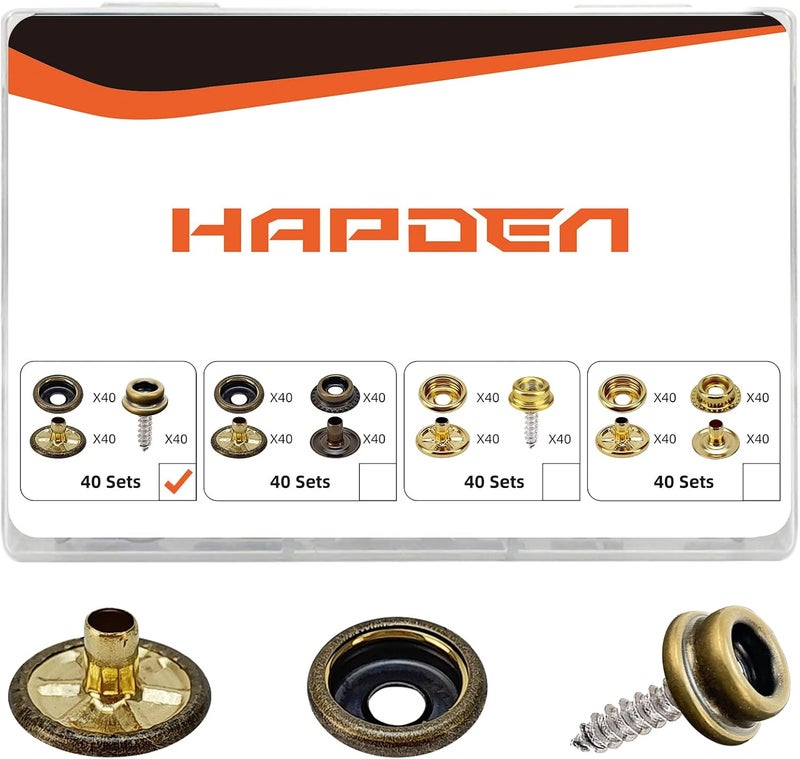 HAPDEN 160 Pcs Snap Buttons, Snap Fasteners Kit 15mm Stainless Steel Snaps Marine Grade Boat Canvas Snaps, 3/8" Socket Metal Snap for Clothing Leather Boat Cover Fabric (Bronze) - Image 1